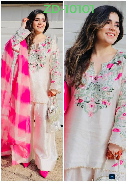 Party Wear Look Pur Natural Crepe Top & Farshi Palazzo With Dupatta set new