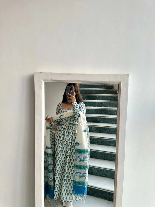 Printed kurta and pant set with Dupatta