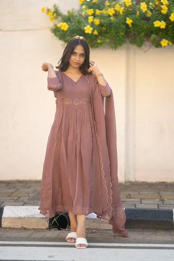 viscose organza A-line kurti with zardosi handwork