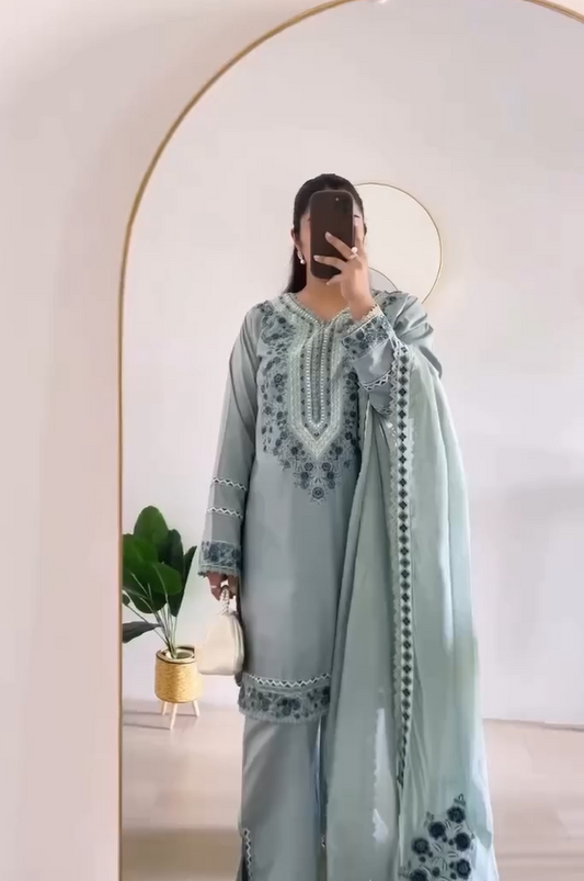 Powder Blue Embroidered Suit Set